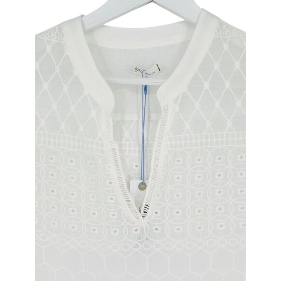 GF Collection Tank Top Off White Embroidered Eyelet Sheer High Low V-Neck Size M - Picture 10 of 15